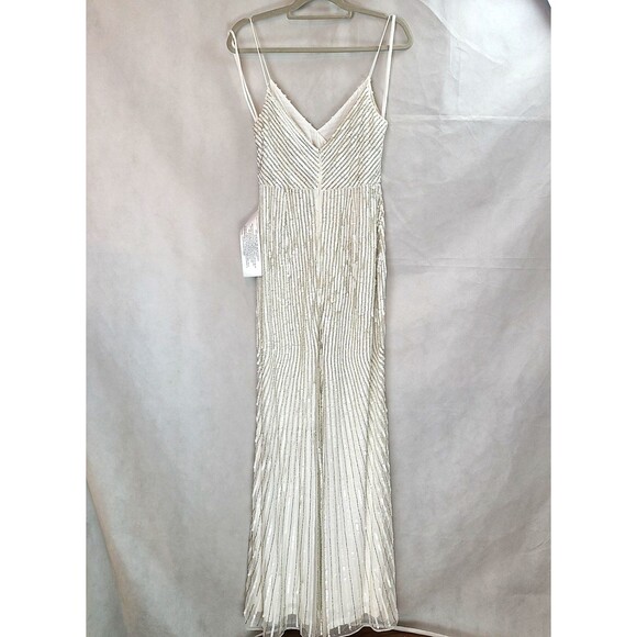 New MAC DUGGAL (10817) White Sequin & Silver Beads Spaghetti Strap Gown Wn's (8) - Picture 9 of 16